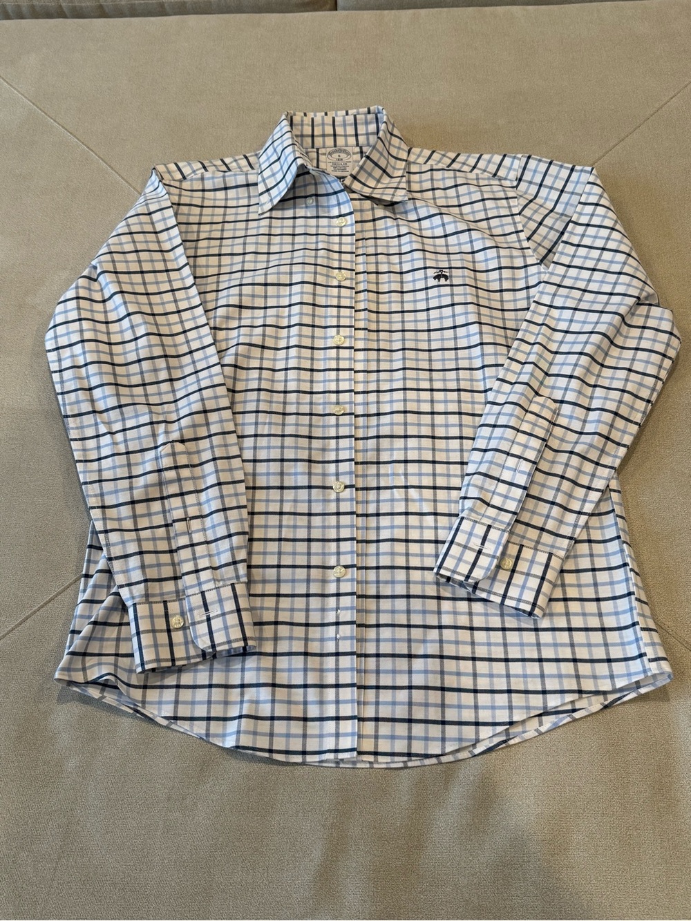 Brooks Brothers White Shirt with Blue Windowpane Check